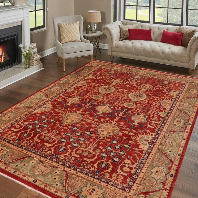 "Enhance the ambiance of your home with this magnificent Persian-influenced Turkish hand-knotted rug made by skilled...