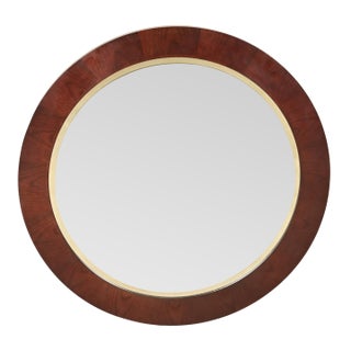Stickley Modern Art Deco Mahogany Framed Round Beveled Wall Mirror For Sale