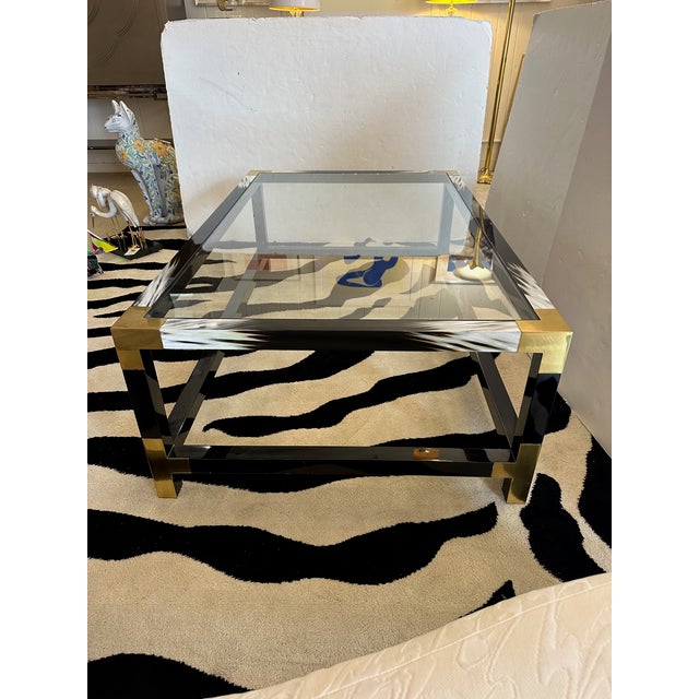 Modern Theodore Alexander Faux Horn Brass and Glass Coffee Table For Sale - Image 3 of 10
