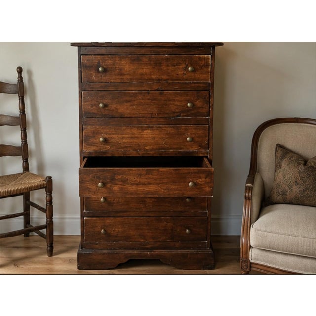 Rustic Beech Seven-Drawer Tall Chest, 1970s For Sale - Image 3 of 5