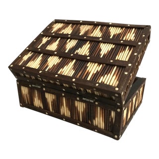 British Colonial Porcupine Quill Ebony Box For Sale