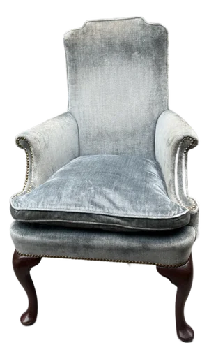 Vintage Hickory Chair Queen Anne Style Velvet Arm Chair