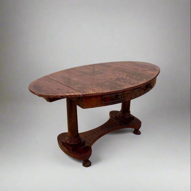 Wood Early 19th Century Biedermeier Period Oval Library Table desk Germany For Sale - Image 7 of 18