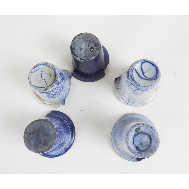 Antique Collection Distressed Blue Porcelain School Desk Inkwells Set