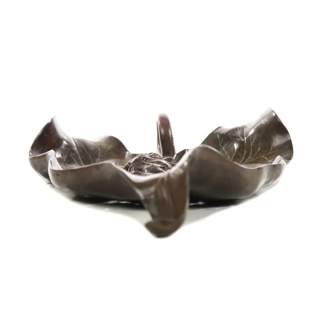 Art Nouveau Art Nouveau Leaf Bronze Tray Sculpture With Nude Maiden Bust For Sale - Image 3 of 9