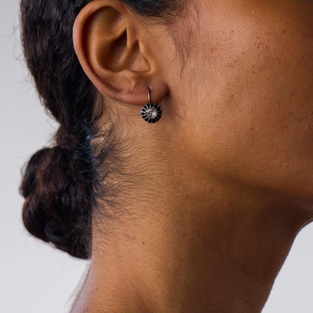 Late 19th Century Late 19th Century Pair of Victorian Diamond 14k Rose Gold and Silver Drop Earrings For Sale - Image 5 of 5