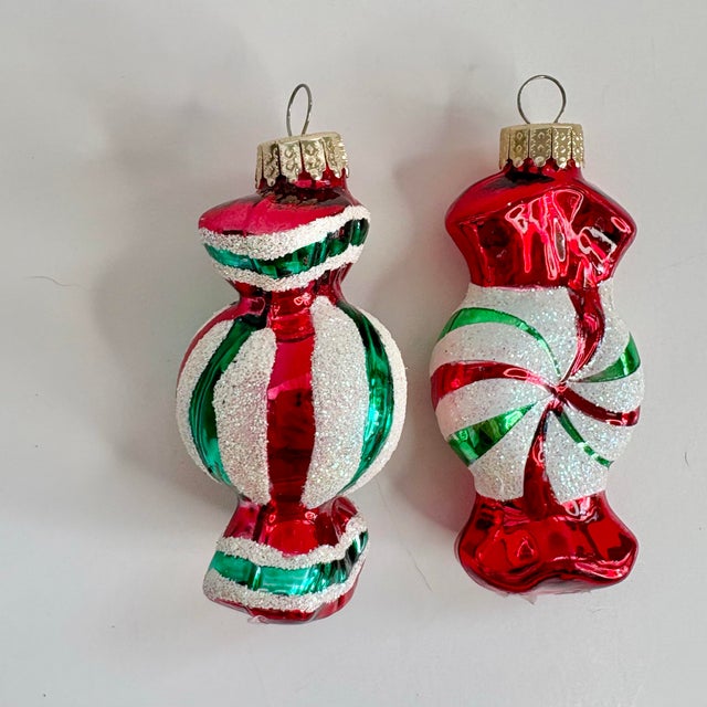 Red Glass Candy Christmas Ornaments, Set of 2 - Wrapped Peppermint Sweets Decor For Sale - Image 8 of 10