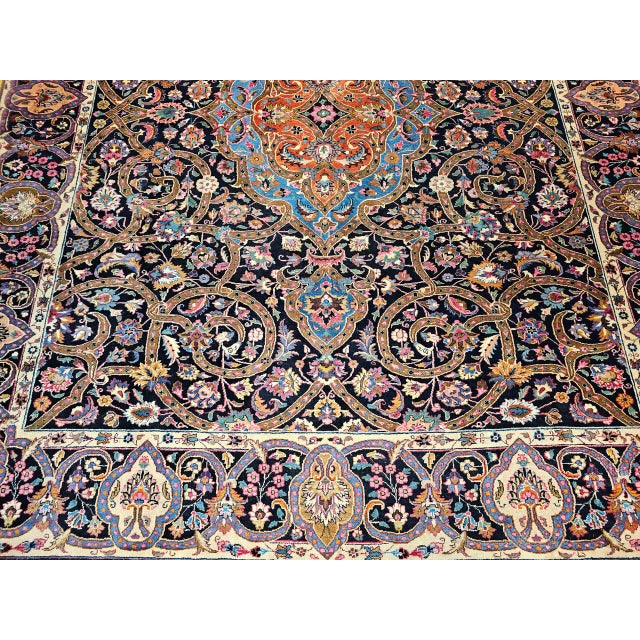 Vintage Persian Khorassan Rug, Hand-Knotted Wool, Floral Pattern, Navy & Turquoise, 10x12 For Sale In Chicago - Image 6 of 11