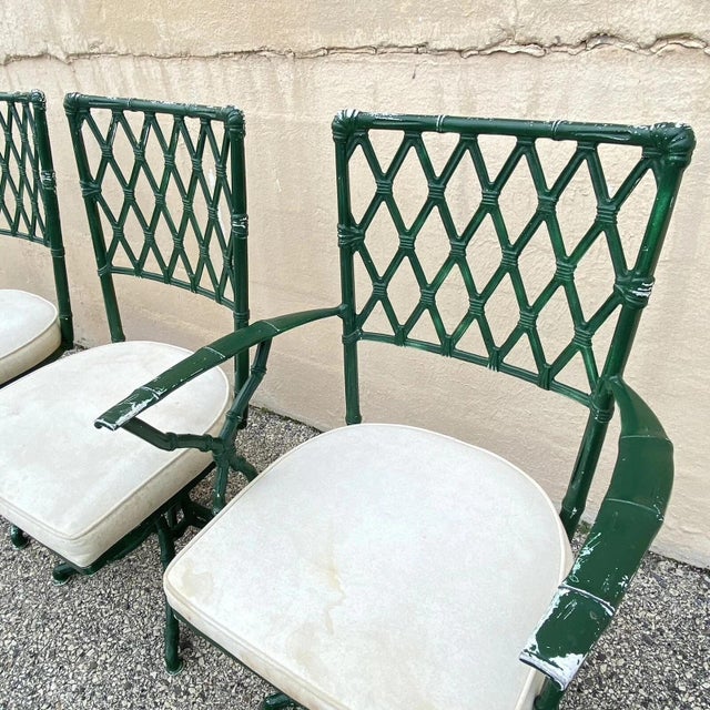 Vintage Hollywood Regency Faux Bamboo Lattice Metal Green Dining Set - 5 Pc Set For Sale - Image 11 of 12