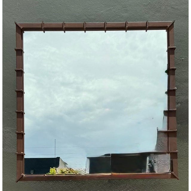 Vintage Patinated Metal and Mirrored Glass Wall Mirror For Sale - Image 12 of 12