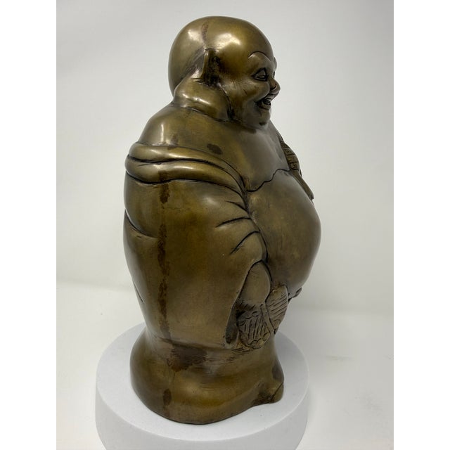 Mid 20th Century Vintage Cast Brass Budai Laughing Buddha Sculpture For Sale - Image 5 of 10