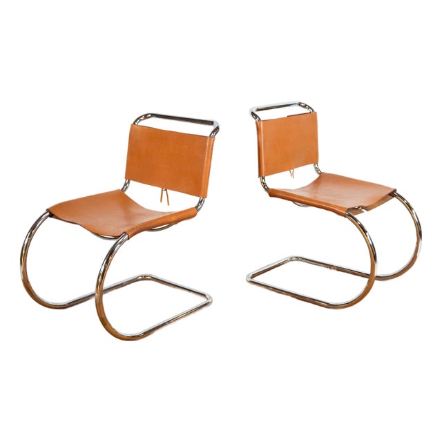 1970s Mies Van Der Rohe Attr. 'Mr10'. Cognac Leather Chairs - A Pair For Sale