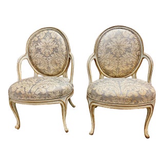 Pair George III Open Arm Chairs in C. 1970's Fortuny For Sale