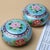 Pair of Vintage Cloisonné Enamel Round Boxes – Peony & Butterfly Motif, Light Blue Ground For Sale - Image 4 of 7