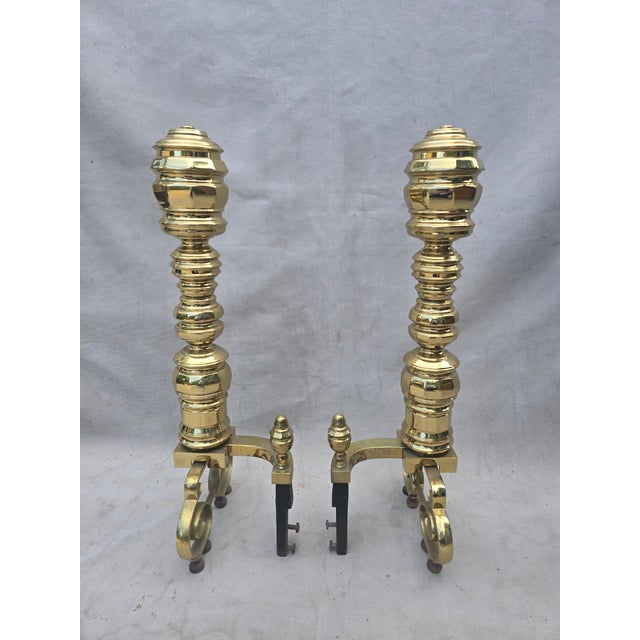 Late 20th Century Solid Brass Andirons For Sale - Image 5 of 8