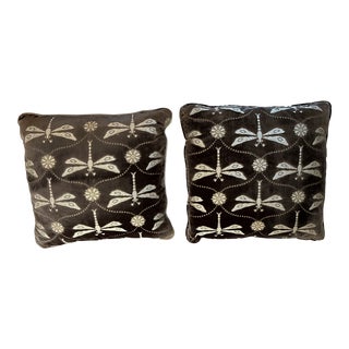 Scalamandre Velvet Pillows With Dragonfly/Floral Pattern- a Pair For Sale