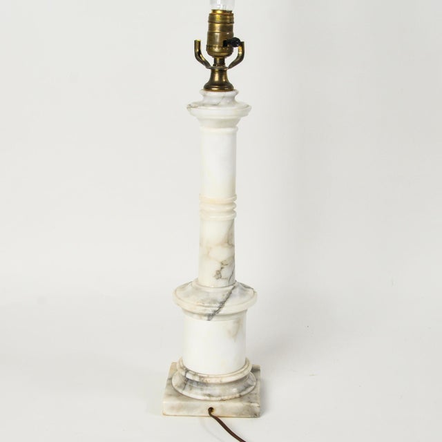 ncredible large marble (or possibly alabaster) carved column lamp. Measures ~21" tall to top of socket x 5 1/8" wide at...