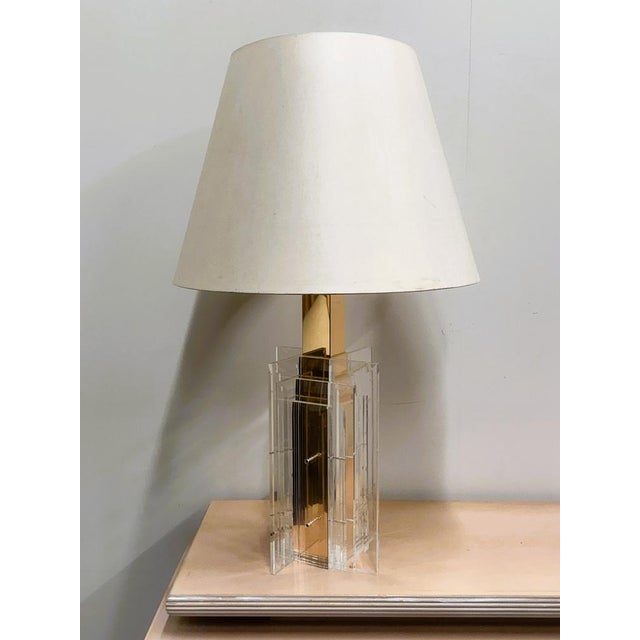 Large Brass & Acrylic Glass Architectural Table Lamp, 1970s For Sale - Image 5 of 16