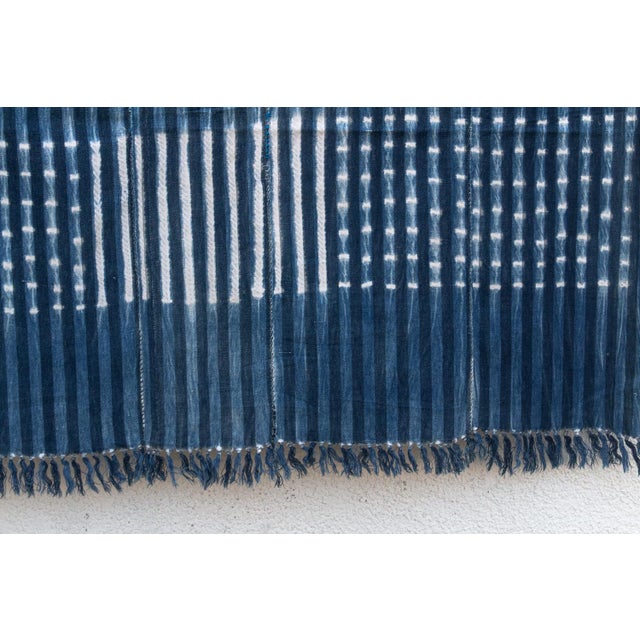 African Vintage African Moss "Voltaic Shield" Indigo Throw For Sale - Image 3 of 6