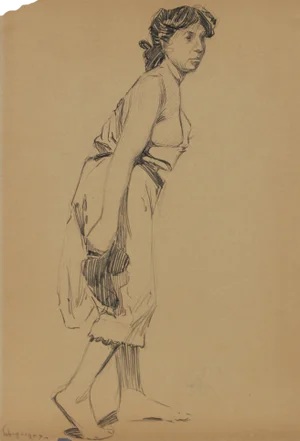Female Figure in Paris 1907 Graphite Drawing