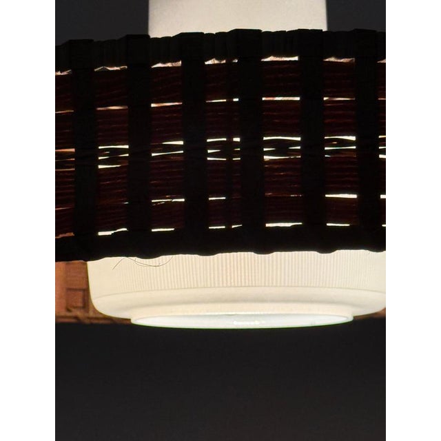 Mid-Century Modern Glass Pinewood Raffia Hanging Lamp by Doria, 1960s For Sale - Image 3 of 17