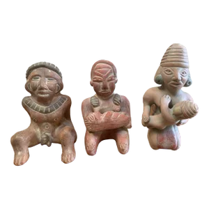 Three South American Clay Mother Figurines in Different Stages of Motherhood