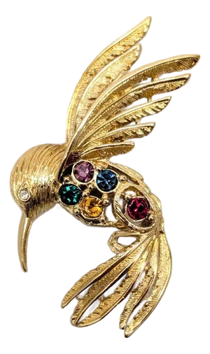 Vintage C1990 Signed Napier Jewel Tone Rhinestone Hummingbird Brooch