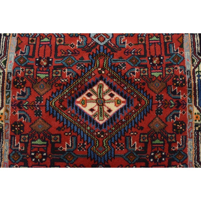 Hamedan Rug 2’9” X 4’2” Red Wool Vintage Tribal Hand-Knotted Oriental Carpet For Sale In Philadelphia - Image 6 of 10