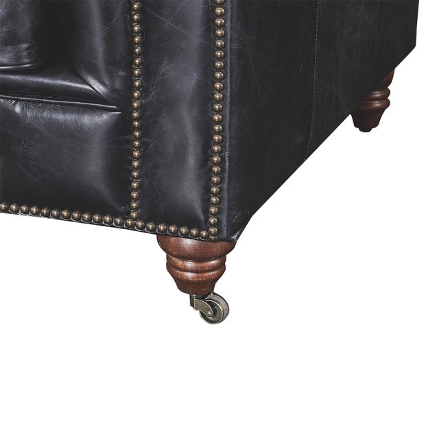 Italian Century Chesterfield Sofa - Slate Leather - 118" For Sale - Image 3 of 9