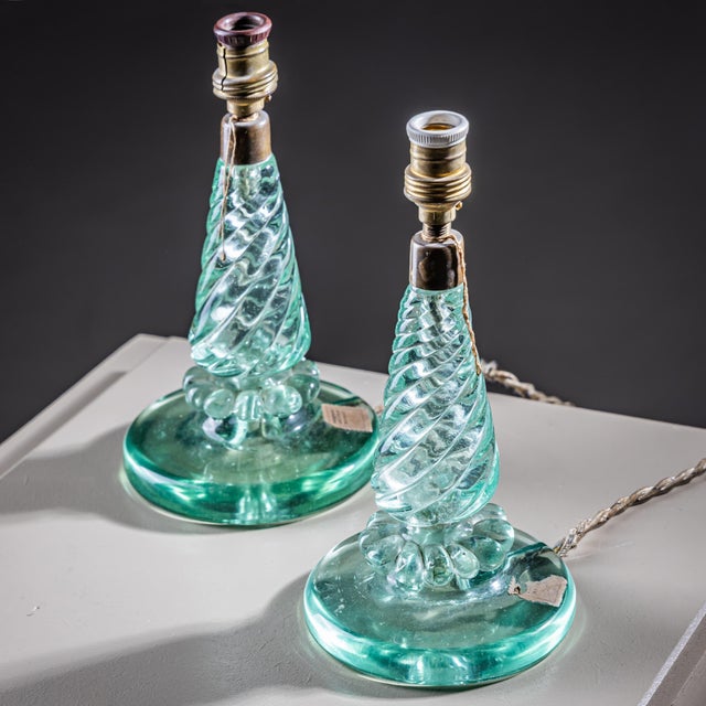 Pair of Small Table Lamps with Glass Base by Seguso Vetri d’Arte, Italy 1940s For Sale - Image 9 of 18
