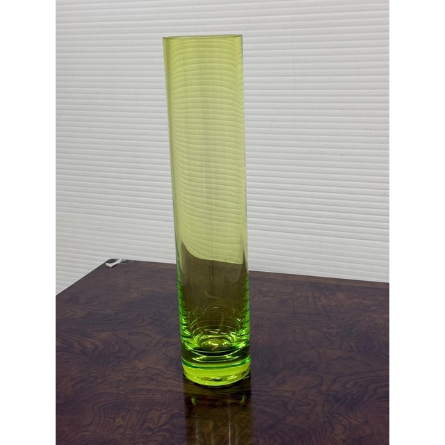 Glass Cylindrical Lime Green Tall Vase For Sale - Image 7 of 12