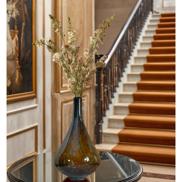 17+ In. Tall Murano Mottled Amber Gourd Shaped Art Glass Vase For Sale - Image 13 of 18
