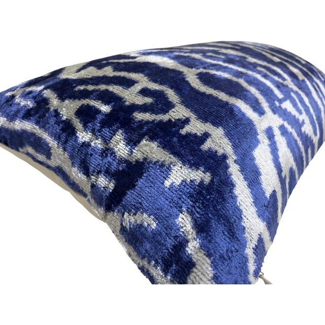 Velvet Silk Lumbar Pillow Cover With Ikat Design For Sale In Los Angeles - Image 6 of 10