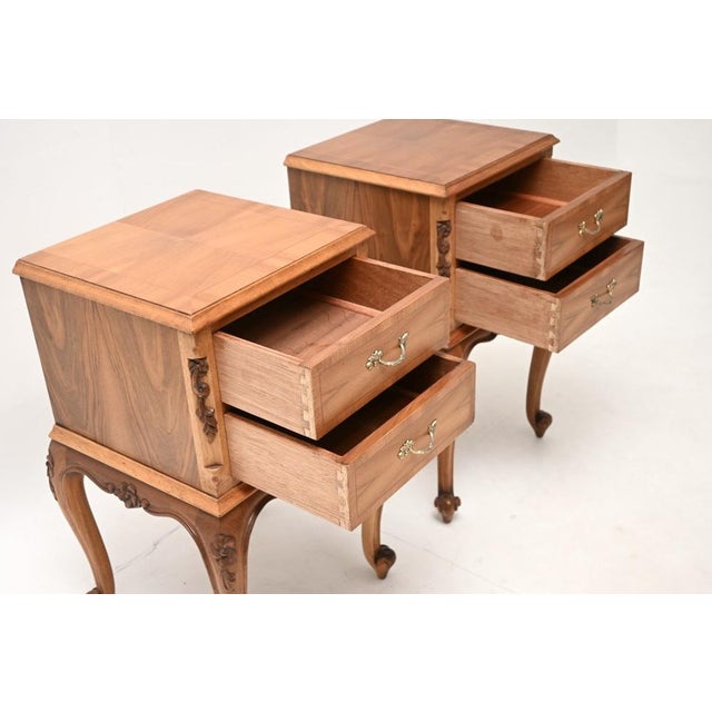 Antique French Figured Walnut Bedside Chests, 1930, Set of 2 For Sale - Image 9 of 10