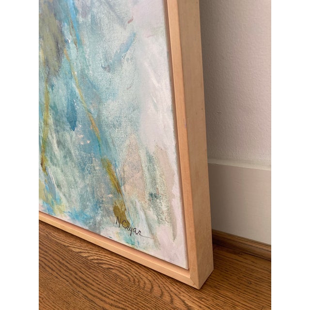 Textile “Hydrangea With Glass Vase” Abstract Floral Original Oil on Canvas, Framed For Sale - Image 7 of 7