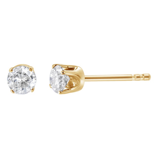 14K Yellow Gold 1/2 Cttw Round-Cut Diamond Solitaire Stud Earrings (O-P Color, SI2-I1 Clarity) For Sale