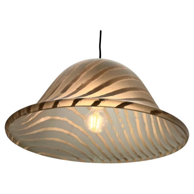 White Vintage Frosted and Textured Glass Pendent Lamp from Peill & Putzler, 1970s For Sale - Image 8 of 14