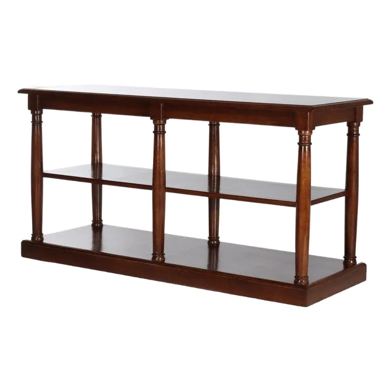 Vintage Classical Oak Long Table With Roman Column-Form Legs & Shelf ...