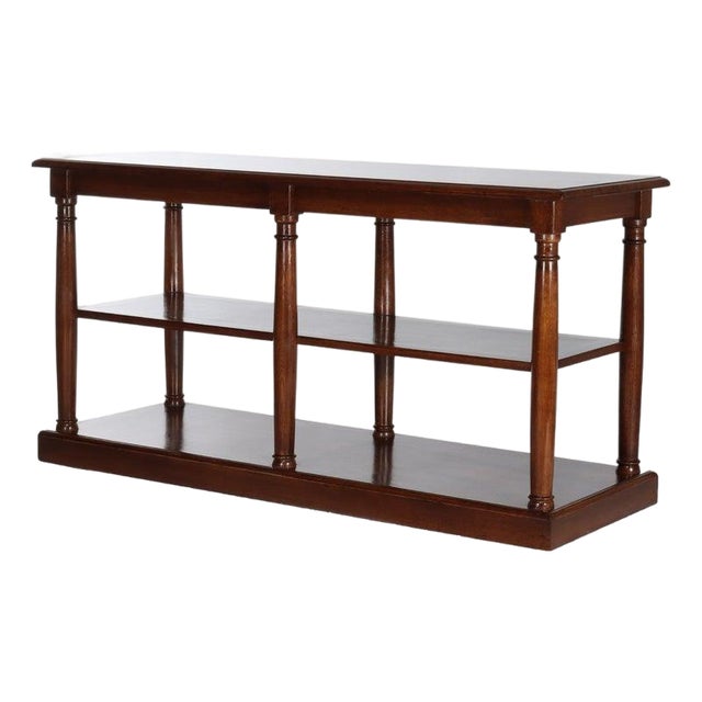 Vintage Classical Oak Long Table With Roman Column-Form Legs & Shelf C1940 For Sale