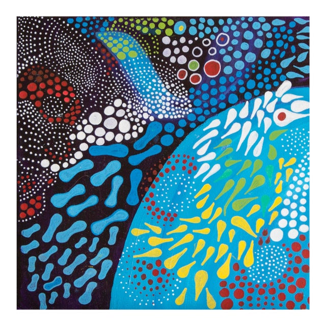 The Hedgehog— Abstract Expressionist Painting, Oil Markers and Acrylics on Canvas, 16 × 16 In For Sale