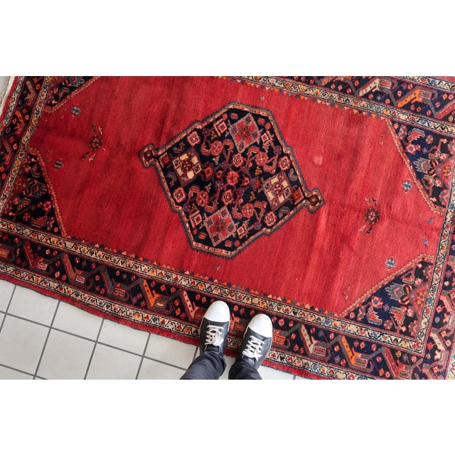 Persian 1960s, Handmade Vintage Persian Hamadan Rug 4.5' X 6.9' For Sale - Image 3 of 14
