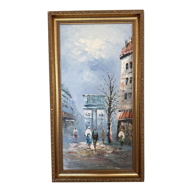 Late 20th Century Listed Artist C.Burnett(IX-XX) Oil Painting Paris Street Scene, Arc De Triomphe For Sale