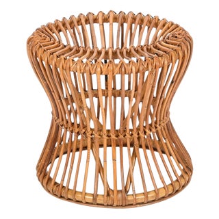 Ottoman in Curved Rattan and Woven Wicker by Franco Albini, Italy, 1960s For Sale