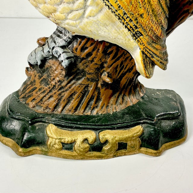 1940s Vintage Boho Chic Arts & Crafts Farmhouse Cast Iron Owl Doorstop For Sale - Image 13 of 14