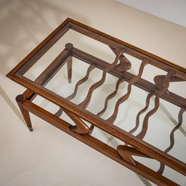 Mid-Century Modern Coffee Table, Wood and Glass, Italy, 1950s Design For Sale - Image 11 of 18