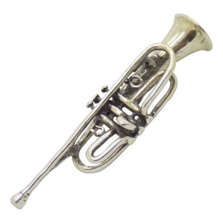 Vintage Miniature Trumpet in 800 Silver, Italy, 1980s For Sale
