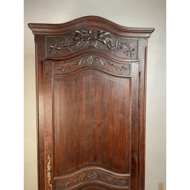 Coffee Antique French Provincial Carved Oak Bonnetière Cabinet For Sale - Image 8 of 14