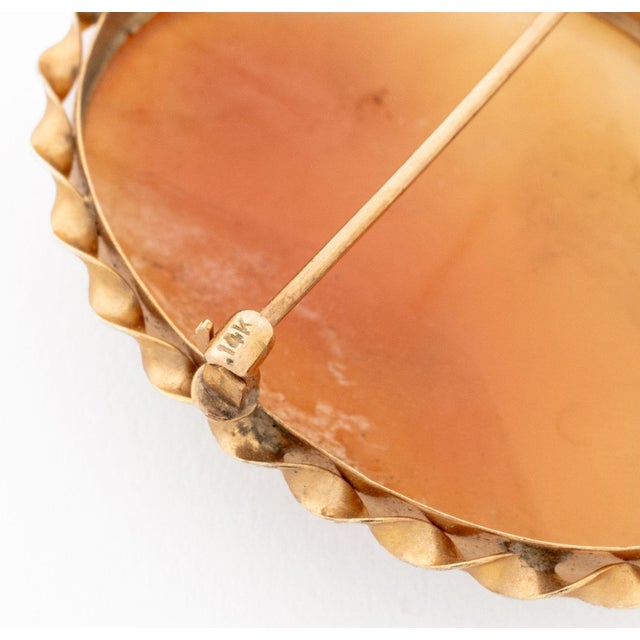 Vintage Carved Shell Cameo and 14k Gold Brooch Pendant For Sale In New York - Image 6 of 6