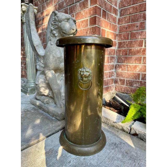 Antique Brass Lion Double Ring Handled Umbrella Stand For Sale - Image 4 of 10