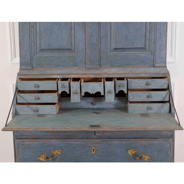 Wood 17th Century Blue Scandinavian Bureau with Original Hardware For Sale - Image 7 of 11